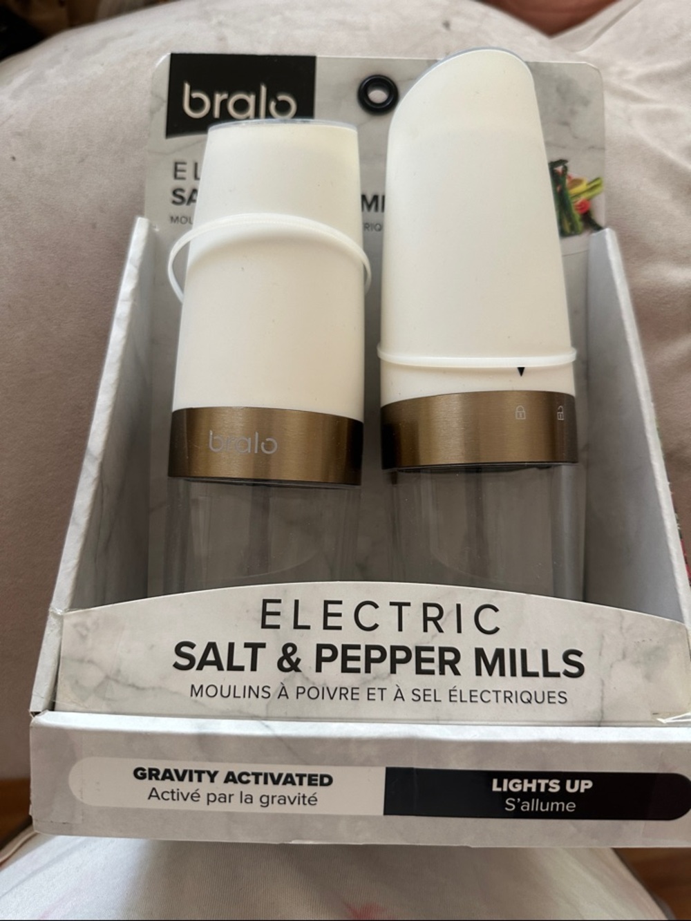 ALO Yoga White and Gold Electric Salt & Pepper Mills Set
